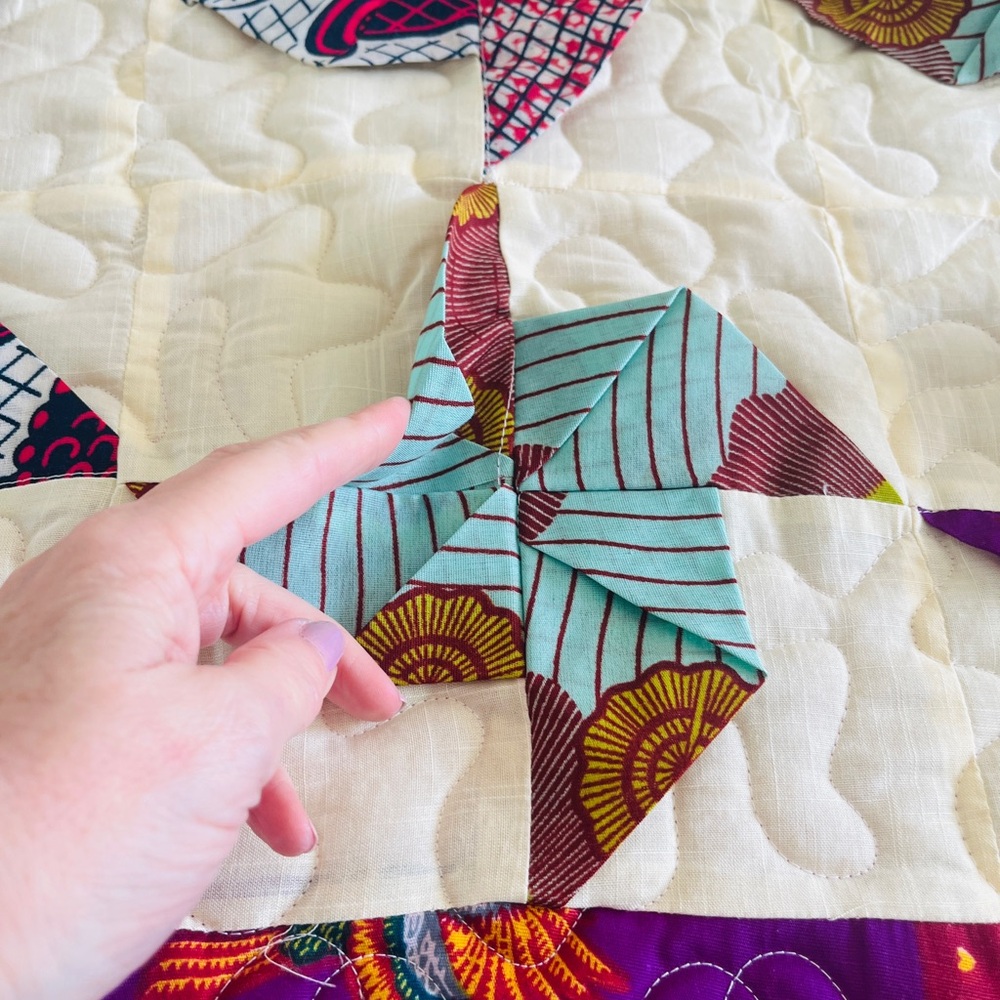 HANDMADE PINWHEEL Quilt Ethnic Fabric Unique STUNNING - Picture 9 of 17